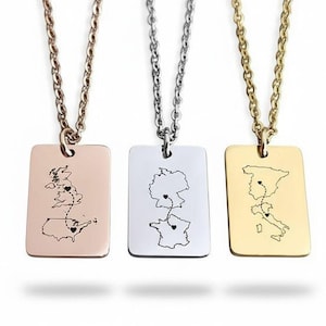 Collar personalizado de país, collar rectangular con dos casas, collar de estado, regalo para una relación a distancia, collar personalizado, regalo de intercambio