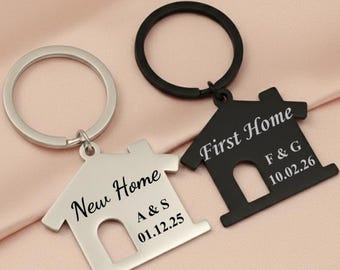 Personalized New Home Keychain | Custom Housewarming Gift | First Home Keyring | Engraved Realtor Closing Gift | Christmas Gift