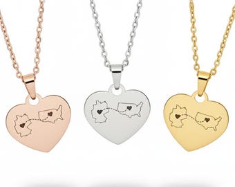 Gepersonaliseerde hartketting land Twee thuis ketting cadeau langeafstandsrelatie Gepersonaliseerde ketting cadeau Moederdagcadeau