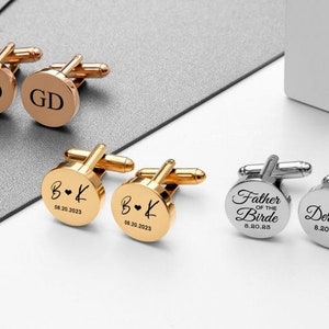 Personalised Cufflinks for Men Dad Husband Groom Cufflinks Set Custom Round Cufflinks Engraved Groomsmen Gift Cufflink Wedding Gift for Men zdjęcie 4