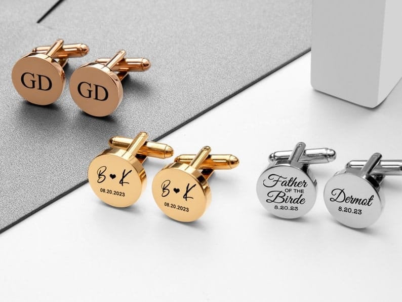 Personalised Cufflinks for Men Dad Husband Groom Cufflinks Set Custom Round Cufflinks Engraved Groomsmen Gift Cufflink Wedding Gift for Men zdjęcie 4