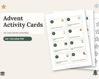 Advent Activity Cards Printable, 24 Family Christmas Countdown Activities, Kids Advent Calendar Fillers, Screen Free Christmas, PDF