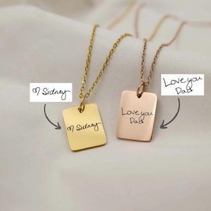 Actual Handwriting Necklace – Engraved Actual Handwriting Pendant in Gold, Rose Gold, Silver | Memorial, Gift for Dad, Mum, Partner Keepsake