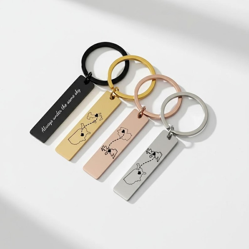 Customised Country Keychain Two Home Keyring State Keychain Long ...