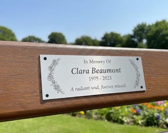 Personalised Memorial Bench Plaque, Custom Engraved Garden Plaque, Sympathy Gift, Tribute, Remembrance Sign, Stainless Steel 150mm x 50mm