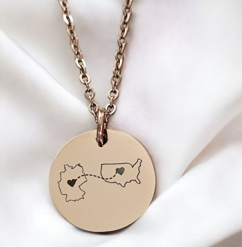 Personalised Country Necklace Two Home Necklace State Necklace Long Distance Relationship Gift Personalised Necklace Gift Country Map Gift zdjęcie 5