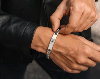 Customised Bracelet | Engraved Name Bracelet for Him | Personalised Gift for Dad, Brother, Husband, Christmas Gift, Personalised Bracelet