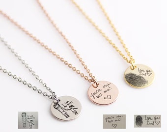 Gepersonaliseerde handschrift cirkel schijf hanger | Gepersonaliseerde ketting | Sieraden op maat | Cadeaus voor haar | Gravure | Foto ketting