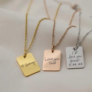Engraved Handwriting Necklace: Gold, Rose Gold, or Silver Keepsake