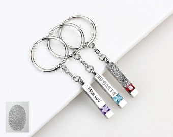 Personalised Birthstone Keychain Bar URN Keyring Personalised Keychain Gift Custom Bar Keyring Engraved URN Jewellery Memorial Gift