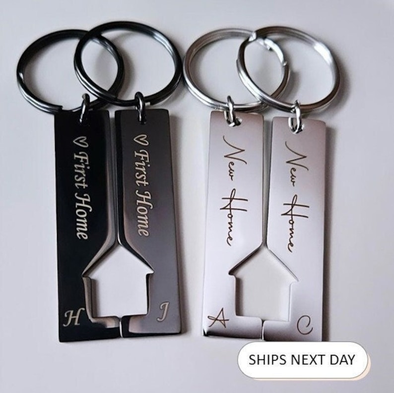 New Home First Home Keychain Set Personalised Gift Matching Couple Keyrings for New Home Gift Housewarming Gift Just Married Gift First Home image 1