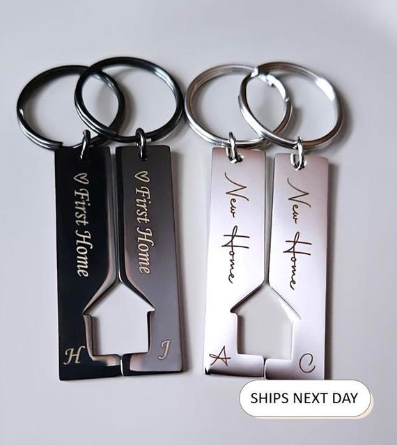New Home First Home Keychain Set Personalised Gift Matching Couple Keyrings for New Home Gift Housewarming Gift Just Married Valentines Gift