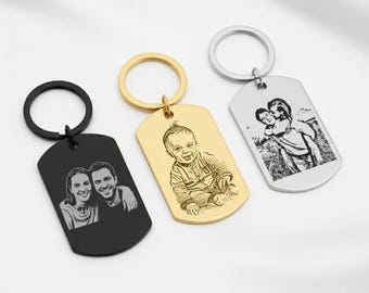 Photo Keychain, Custom Engraved Keychain, Photo Engraving, Picture on Keychain, Memorial Gift, Father's Day Gift Christmas Gift