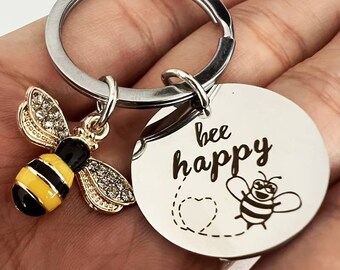 Abeja feliz llavero personalizado llavero personalizado regalo llavero regalo ser feliz recordatorio regalo para el mejor amigo ser feliz llavero