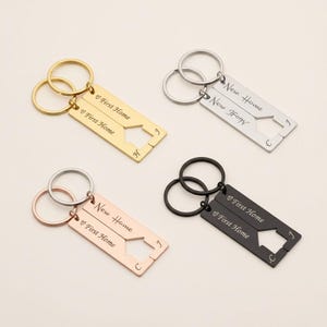 New Home First Home Keychain Set Personalised Gift Matching Couple Keyrings for New Home Gift Housewarming Gift Just Married Valentines Gift image 2
