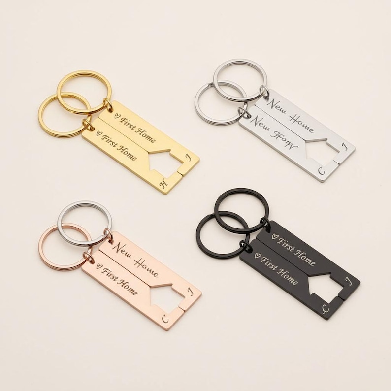 New Home First Home Keychain Set Personalised Gift Matching Couple Keyrings for New Home Gift Housewarming Gift Just Married Valentines Gift image 2