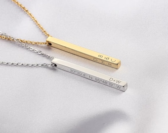 Personalised 3D Bar Necklace | Name Necklace | Date Necklace | Personalised Necklace | Customised Jewellery | Initials | Engraved Jewellery