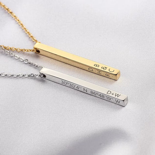 Personalised 3D Bar Necklace | Name Necklace | Date Necklace | Personalised Necklace | Customised Jewellery | Initials | Engraved Jewellery