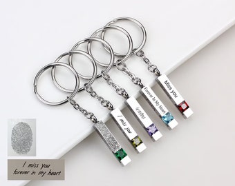 Personalised Birthstone Keychain Bar URN Keyring Personalised Keychain Gift Custom Bar Keyring Engraved URN Jewellery Memorial Gift