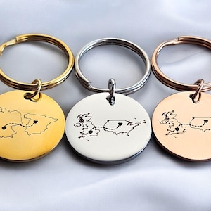 Porte-clés pays personnalisé Deux porte-clés pour la maison Porte-clés État Cadeau relation interurbaine Collier personnalisé Cadeau Saint-Valentin