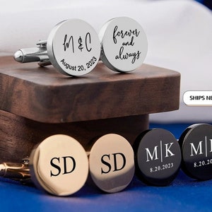 Gemelli personalizzati Abito Gemelli da sposa per uomo Papà Marito Gemelli sposo Set Gemelli rotondi personalizzati Regalo di nozze inciso per uomo immagine 1