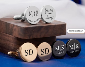 Personalised Cufflinks Suit Wedding Cufflinks for Men Dad Husband Groom Cufflinks Set Custom Round Cufflinks Engraved Wedding Gift for Men