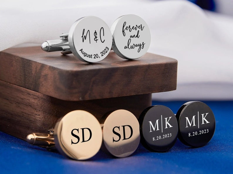 Personalised Cufflinks for Men Dad Husband Groom Cufflinks Set Custom Round Cufflinks Engraved Groomsmen Gift Cufflink Wedding Gift for Men zdjęcie 5