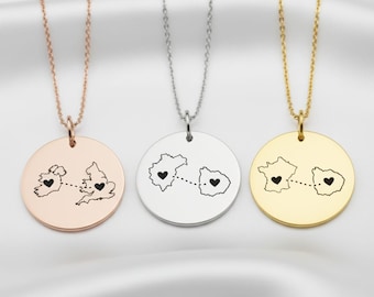 Personalised Country Necklace Two Home Necklace Valentine&#39;s Gift Personalised Necklace Gift Country Map Gift Personalised Jewellery