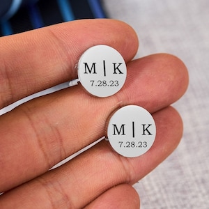Gemelos personalizados con escritura a mano para hombres, gemelos para papá, esposo y novio, gemelos redondos personalizados grabados, regalo de boda para padrinos de boda para hombres