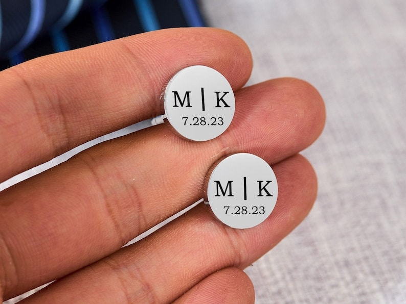 Personalised Cufflinks for Men Dad Husband Groom Cufflinks Set Custom Round Cufflinks Engraved Groomsmen Gift Cufflink Wedding Gift for Men zdjęcie 3