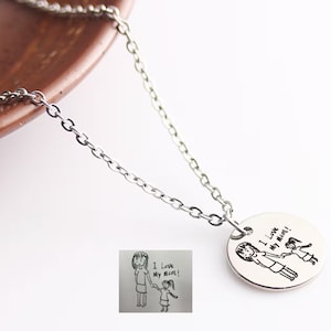 Gepersonaliseerde handschrift cirkel schijf hanger Gepersonaliseerde ketting Sieraden op maat Cadeaus voor haar Gravure Foto ketting afbeelding 5