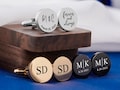 Personalised Cufflinks & Tie Clip Set Wedding Cufflinks Personalised Groom Cufflinks Set Groomsman Custom Round Cufflinks Best Man Gift