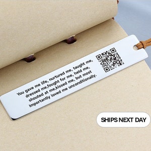 Personalisiertes Lesezeichen Kundenspezifisches QR-Code-Musikcode-Lesezeichen Graviertes Buch Seitenhalter Lesezeichenhalter Personalisierte Geschenke Lesegeschenke