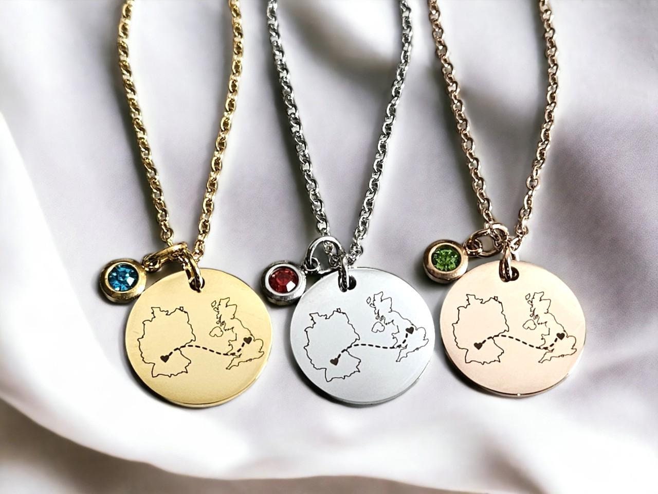 Personalised Country Necklace Two Home Necklace State Necklace Long Distance Relationship Gift Personalised Necklace Valentine's Day Gift