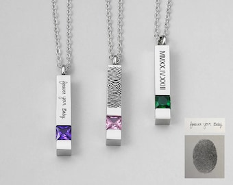 Personalised Birthstone Necklace Bar URN Necklace Personalised Necklace Gift Custom Bar Necklace Engraved URN Jewellery Memorial Gift