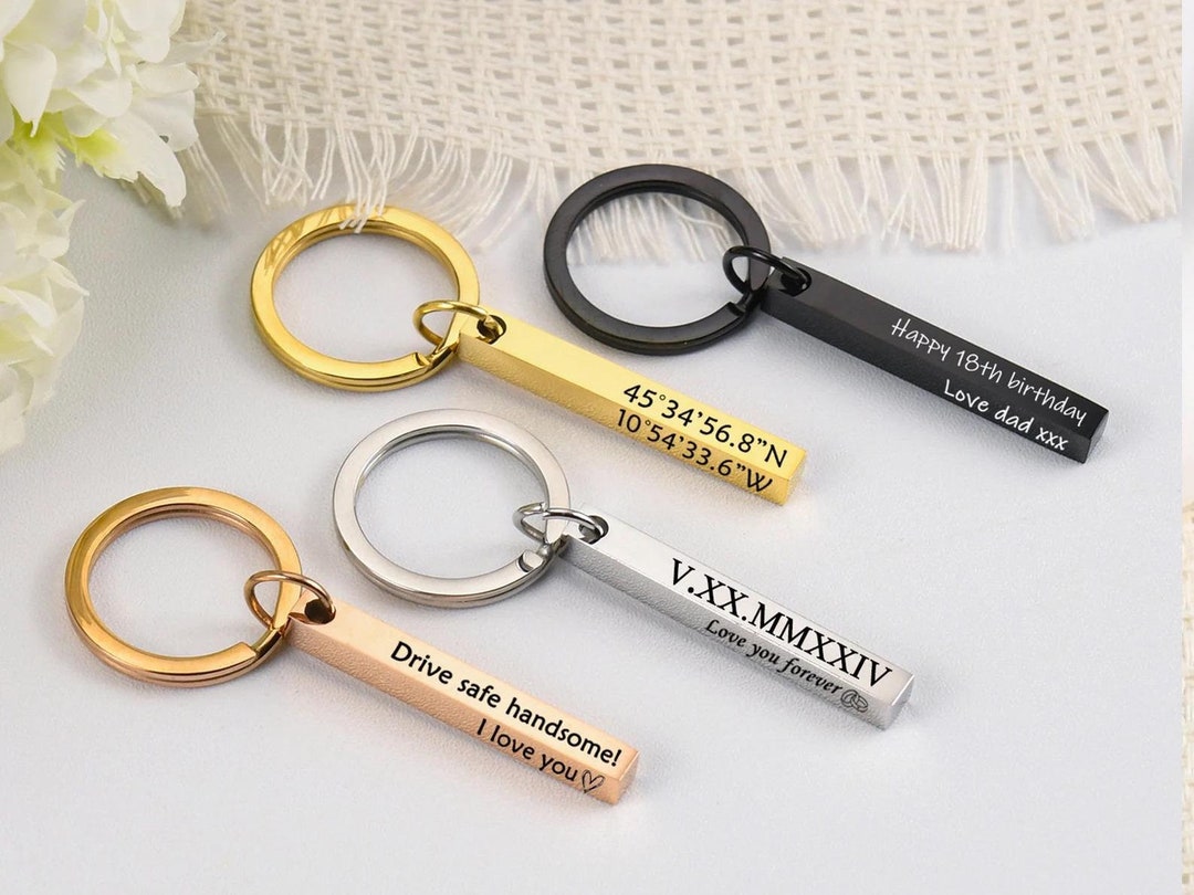 Customised Bar Keychain Engraved 4 Sided Keyring Personalised Bar ...