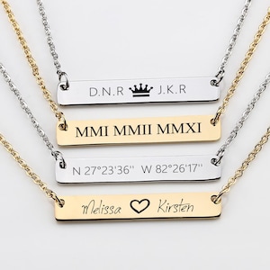 Collar con nombre personalizado / Collar con fecha / Collar hecho a medida / Collar con barra colgante / Grabado / Regalos para ella / Regalos para él / Amor