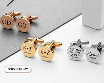 Personalised Cufflinks for Men Dad Husband Groom Cufflinks Set Custom Round Cufflinks Engraved Groomsmen Gift Cufflink Wedding Gift for Men