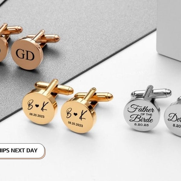 Personalised Cufflinks for Men Dad Husband Groom Cufflinks Set Custom Round Cufflinks Engraved Groomsmen Gift Cufflink Wedding Gift for Men