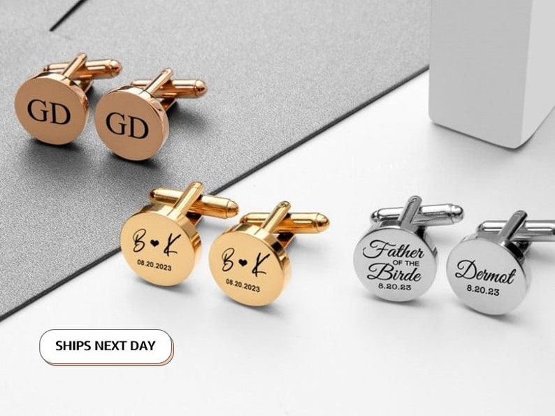 Personalised Cufflinks for Men Dad Husband Groom Cufflinks Set Custom Round Cufflinks Engraved Groomsmen Gift Cufflink Wedding Gift for Men zdjęcie 1