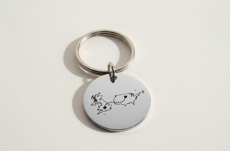 Personalised Country Keychain Two Home Keyring State Keychain Long Distance Relationship Gift Personalised Keyring Valentine's Day Gift image 2