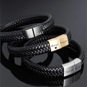 Engraved Leather Bracelet: Personalized Message, Silver Clasp