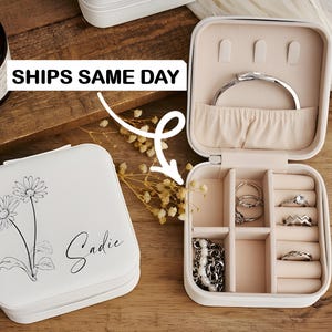 Scatola portagioielli personalizzata, regalo per damigella d'onore, fiore di nascita, gioiello, regalo per damigella d'onore, regalo personalizzato, regalo di nozze per damigella d'onore