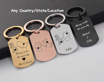 Customised Country Keychain Two Home Keyring State Keychain Long Distance Relationship Gift Personalised Keyring Christmas Day Gift