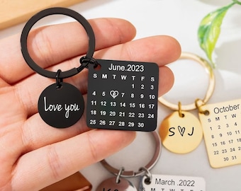 Gepersonaliseerde kalender sleutelhanger datum sleutelhanger cadeau Valentijnsdag sleutelhanger speciaal datum cadeau gepersonaliseerd cadeau sleutelhanger cadeau verjaardagscadeau