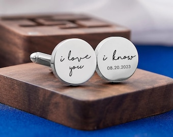 Personalised Cufflinks Suit Wedding Cufflinks for Men Dad Husband Groom Cufflinks Set Custom Round Cufflinks Engraved Wedding Gift for Men