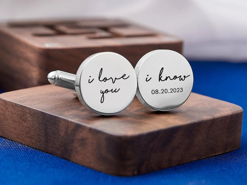 Personalised Cufflinks for Men Dad Husband Groom Cufflinks Set Custom Round Cufflinks Engraved Groomsmen Gift Cufflink Wedding Gift for Men zdjęcie 7