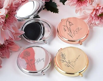 Personalised Compact Mirror, Bridesmaid Gift, Custom Name Mirror, Wedding Favour, Maid of Honour Gift, Pocket Mirror, Engraved Gift for Her