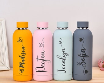 Botella de agua personalizada, vaso grabado personalizado, portavasos de regalo personalizado, regalo de contenedor de bebida personalizado grabado para él y ella