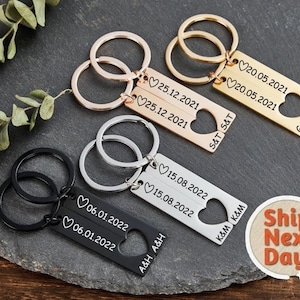 Couples personnalisés 2 pièces porte-clés personnalisé porte-clés personnalisé cadeau personnalisé nom porte-clés Drive Safe porte-clés cadeau de mariage